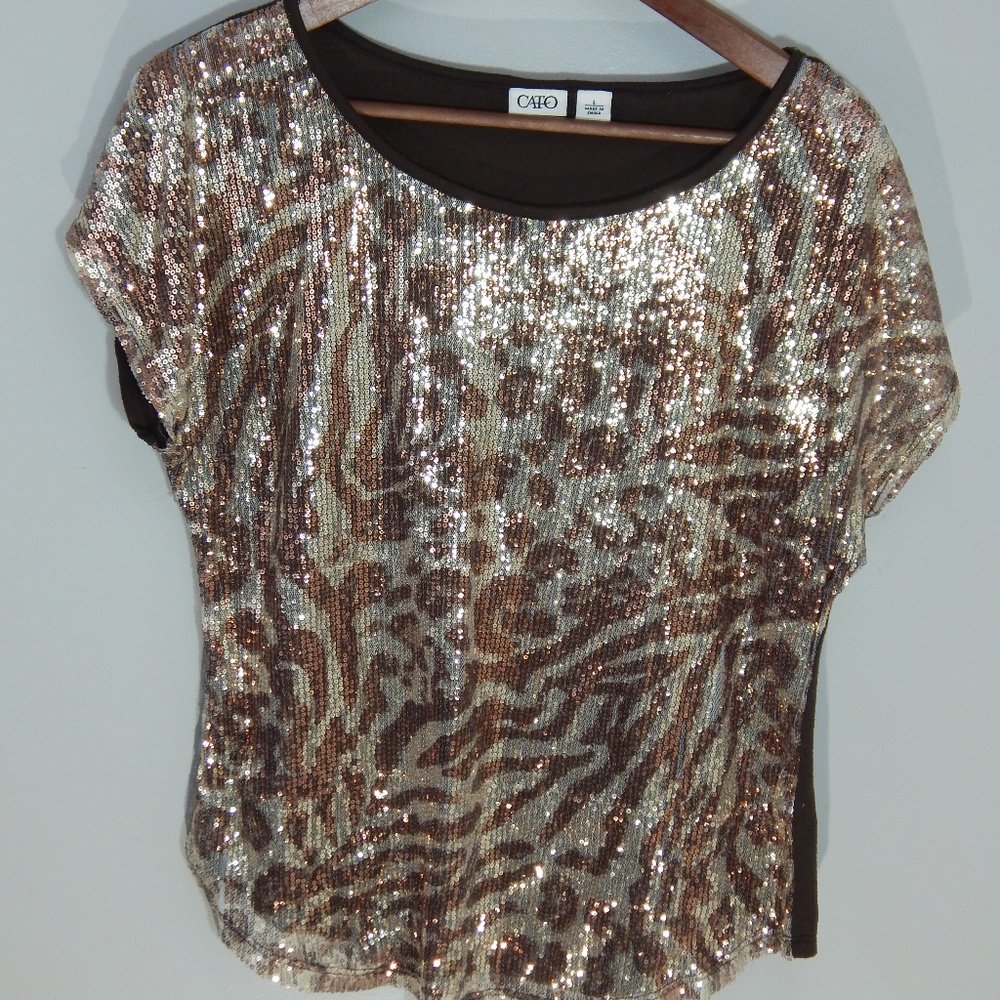 Cato Women's Blouse  Sequin (Tiger Pattern) Size L